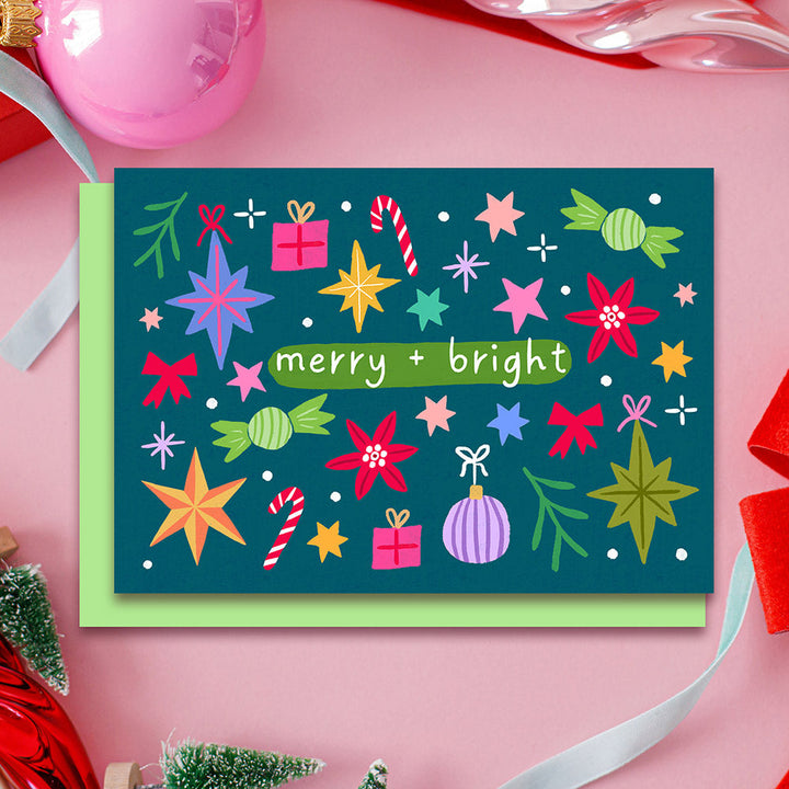 Merry and Bright Christmas Card Blue | Wholesale