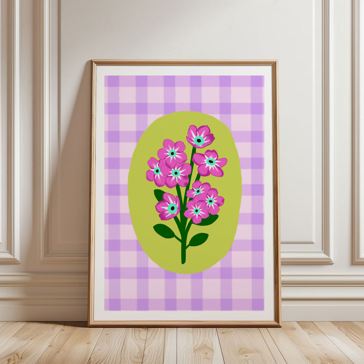 Gingham Floral Art Print Lilac