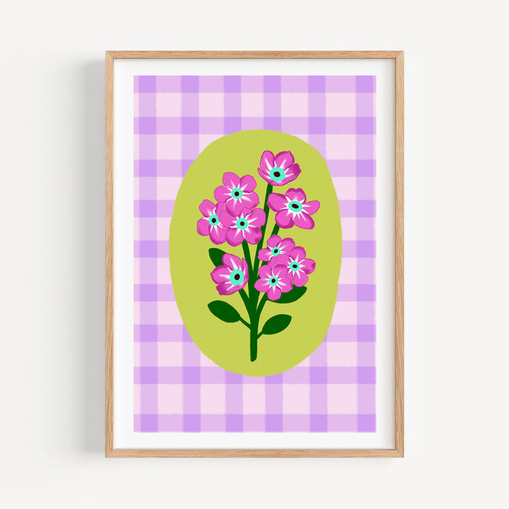 Gingham Floral Art Print Lilac