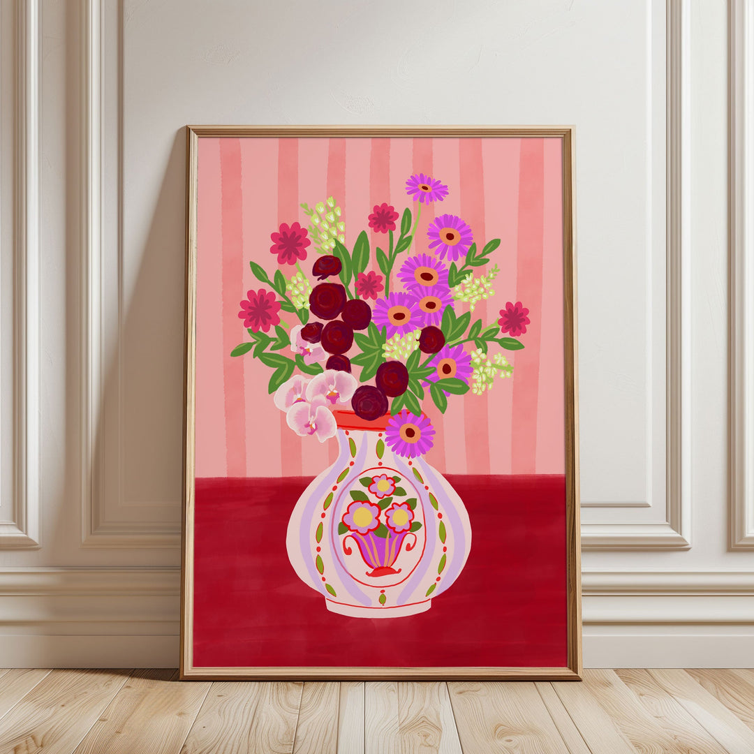 Flowers in Vase Print Red