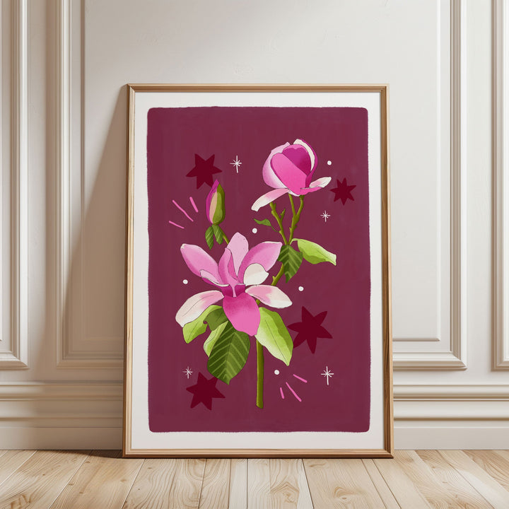 Magnolia Art Print Burgundy