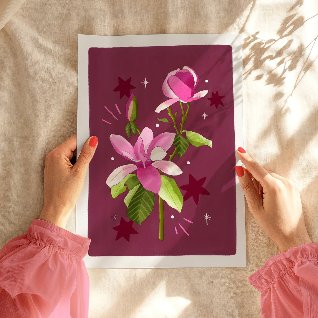 Magnolia Art Print Burgundy