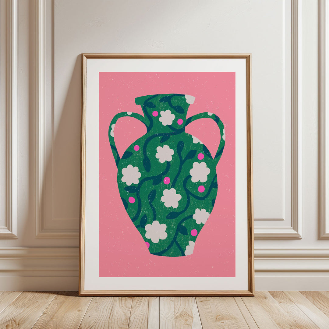 Patterned Green Vase Art Print