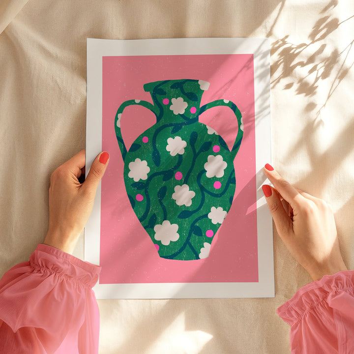 Patterned Green Vase Art Print