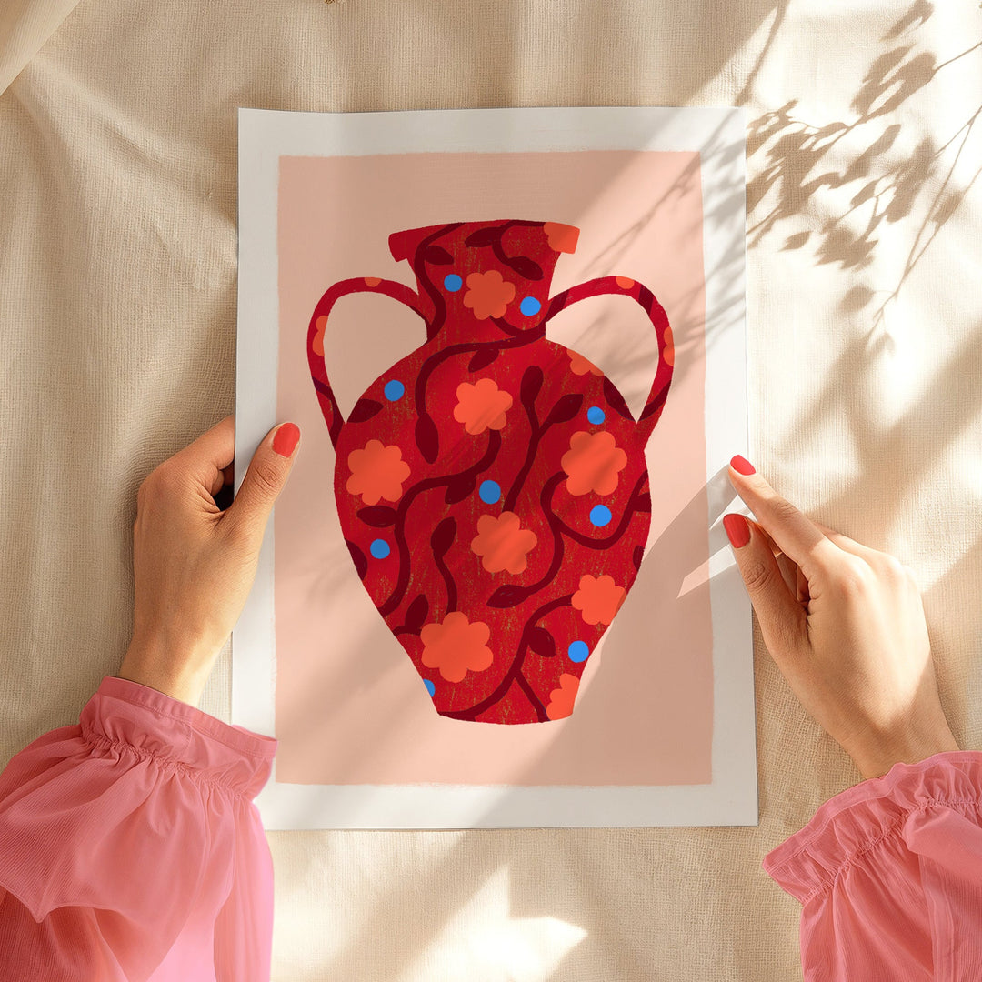 Patterned Red Vase Art Print