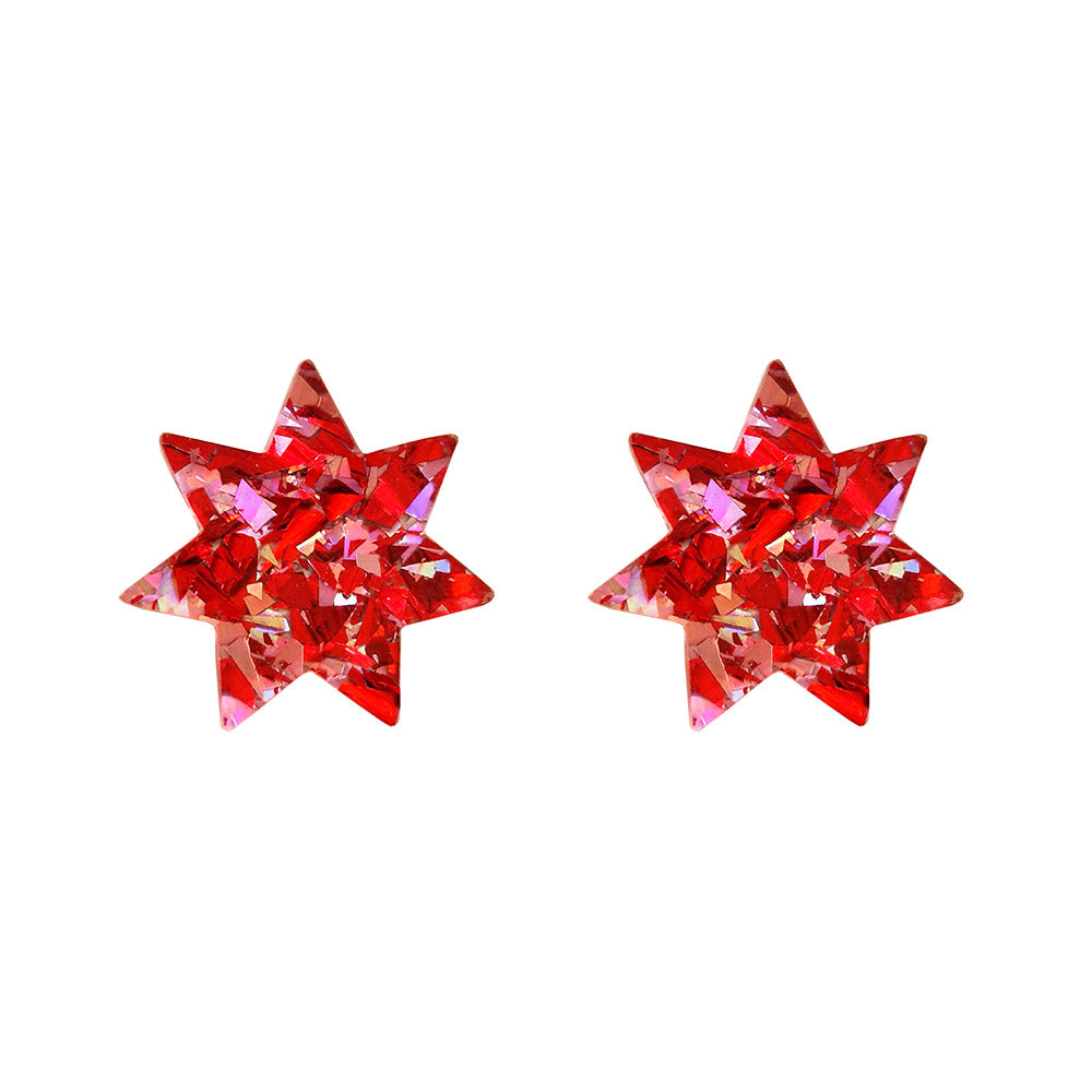 Star Stud Earrings in Red Sparkle