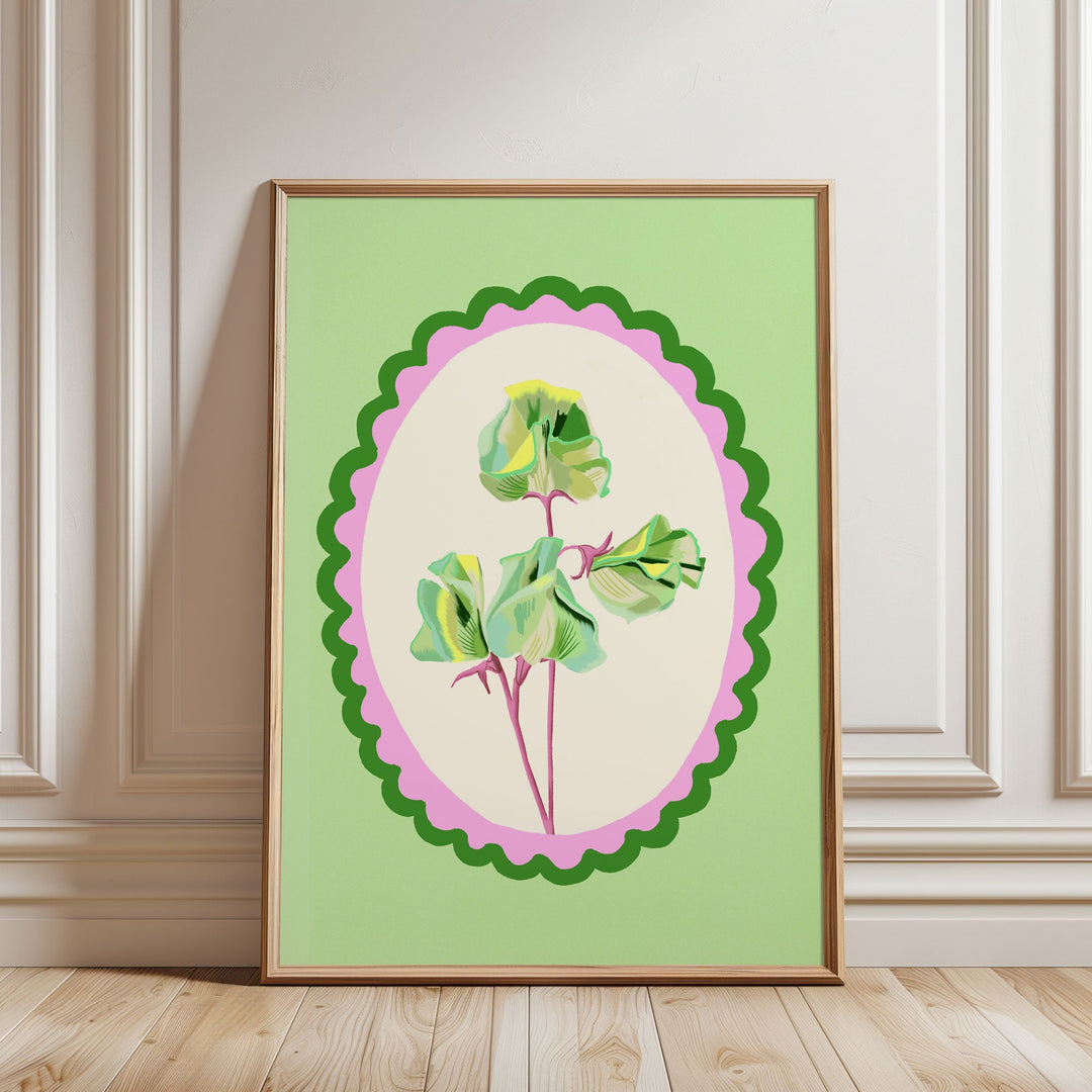 Sweet Pea Flowers Print Green