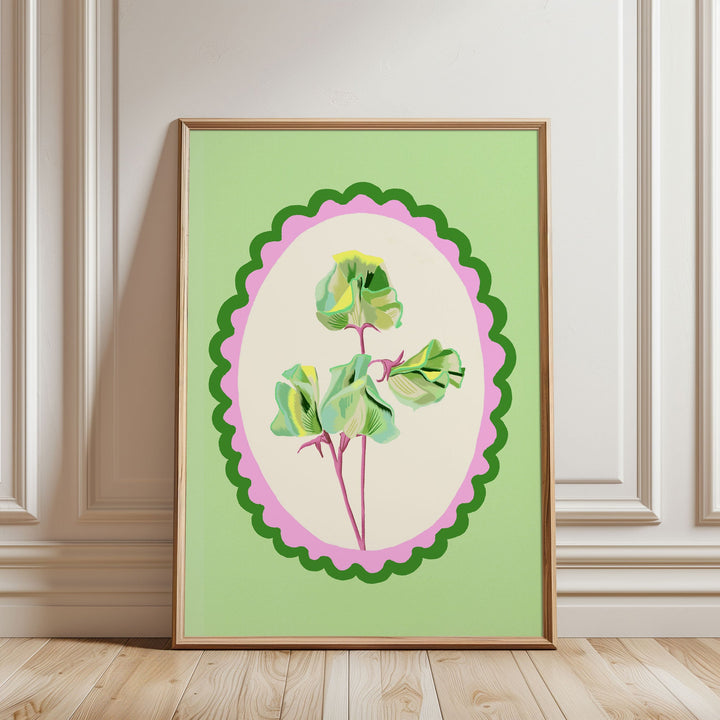 Sweet Pea Flowers Print Green