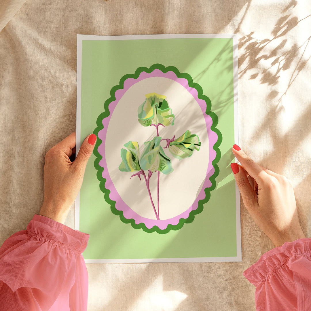 Sweet Pea Flowers Print Green