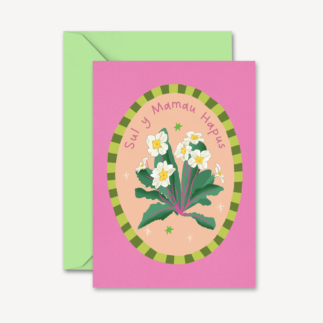 Sul y Mamau Hapus Welsh Card with Flower Illustration