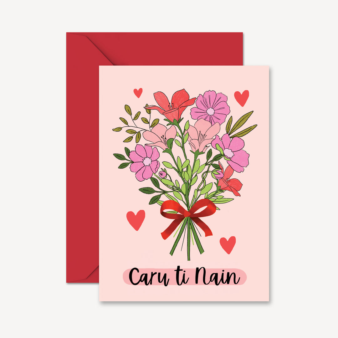 Caru ti Nain Welsh Card with Floral Illustration