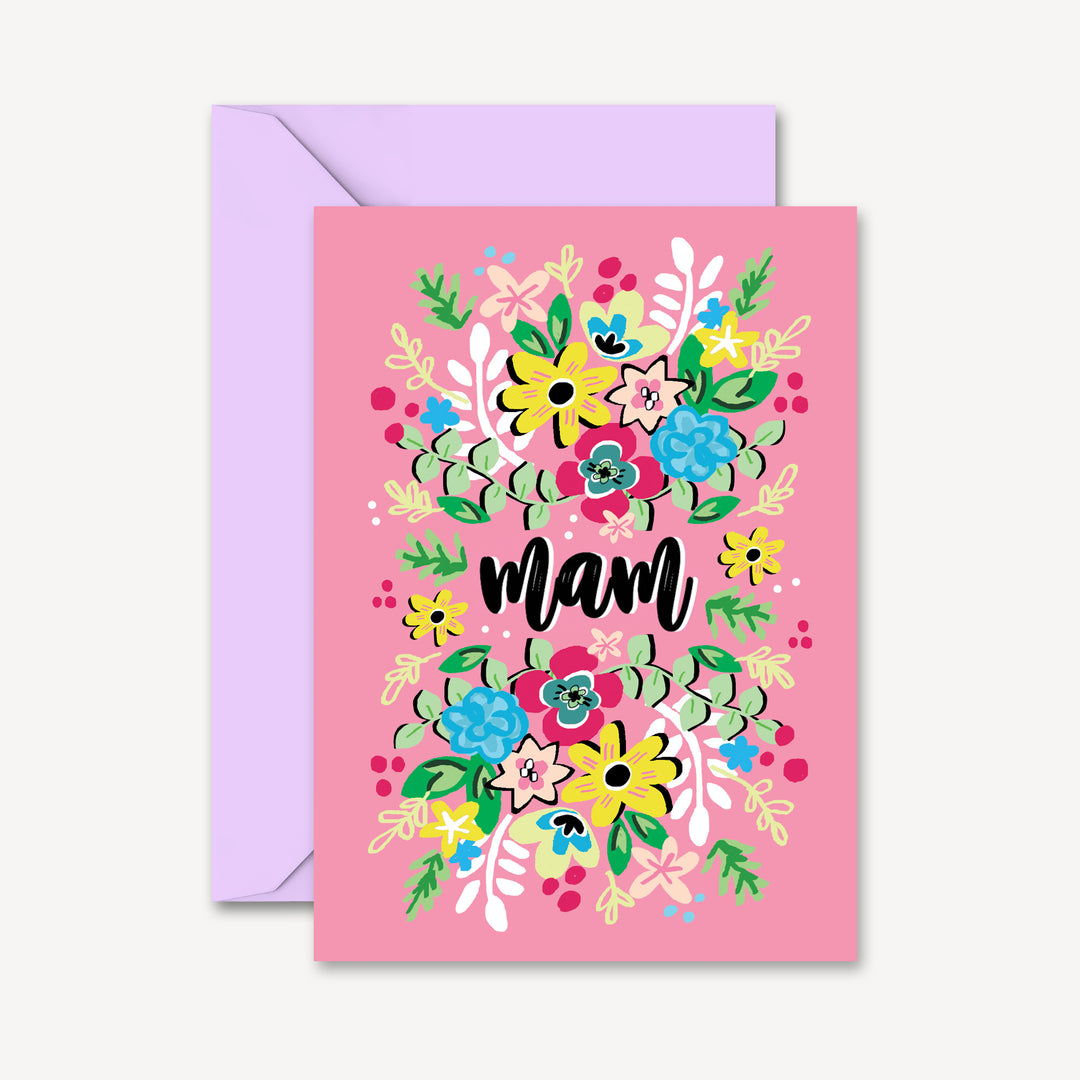 "Mam" Mother's Day Card with Floral Illustration