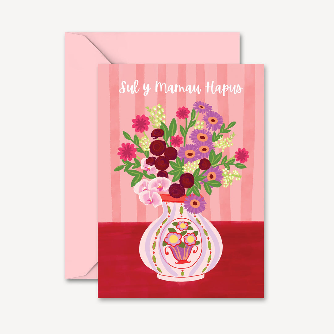 Sul y Mamau Hapus Welsh Flowers in Vase Card | Wholesale