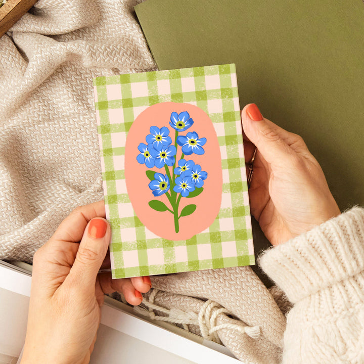 Floral Gingham Greetings Card Green