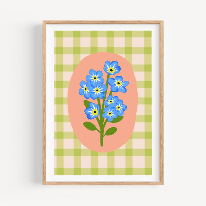 Gingham Floral Art Print Green