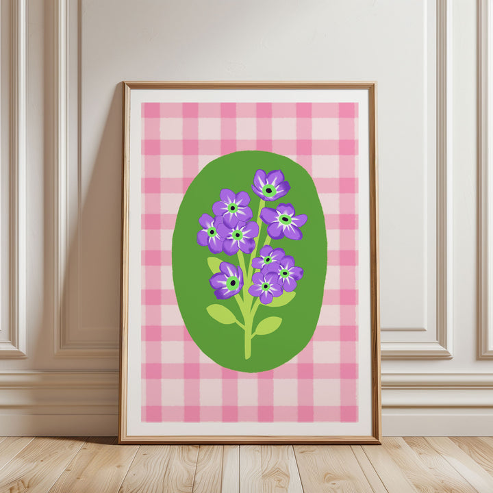 Gingham Floral Art Print Pink