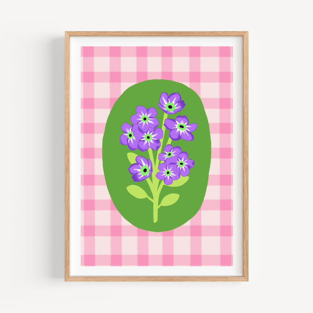 Gingham Floral Art Print Pink