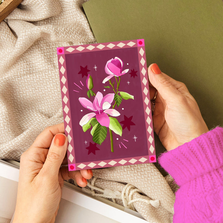 Magnolia Card with Border Burgundy