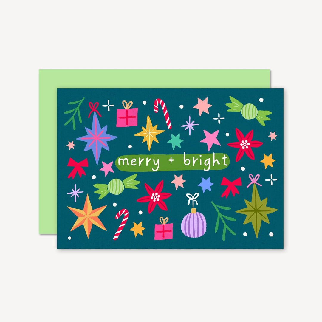 Merry and Bright Christmas Card Blue | Wholesale