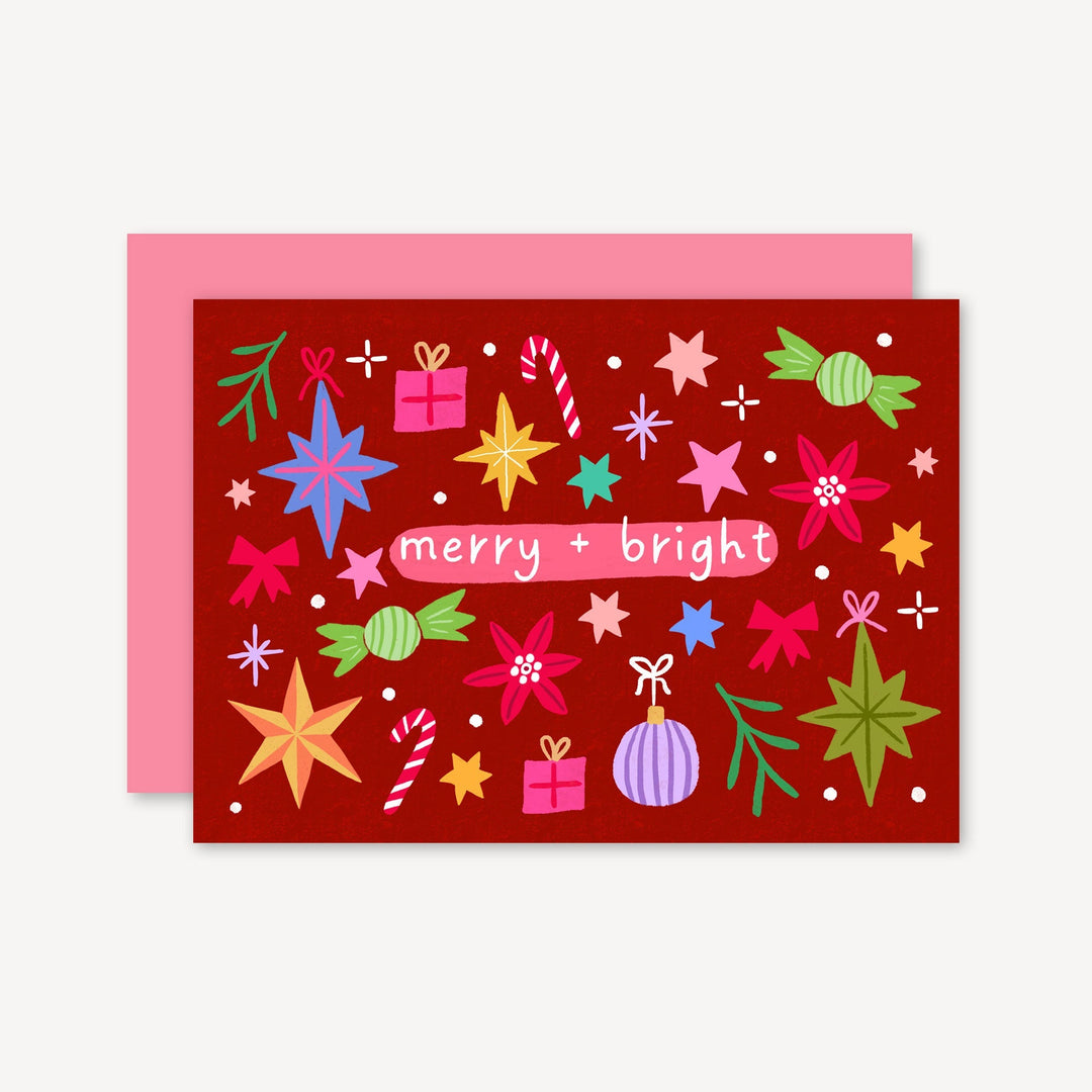 Merry and Bright Christmas Card Red | Wholesale