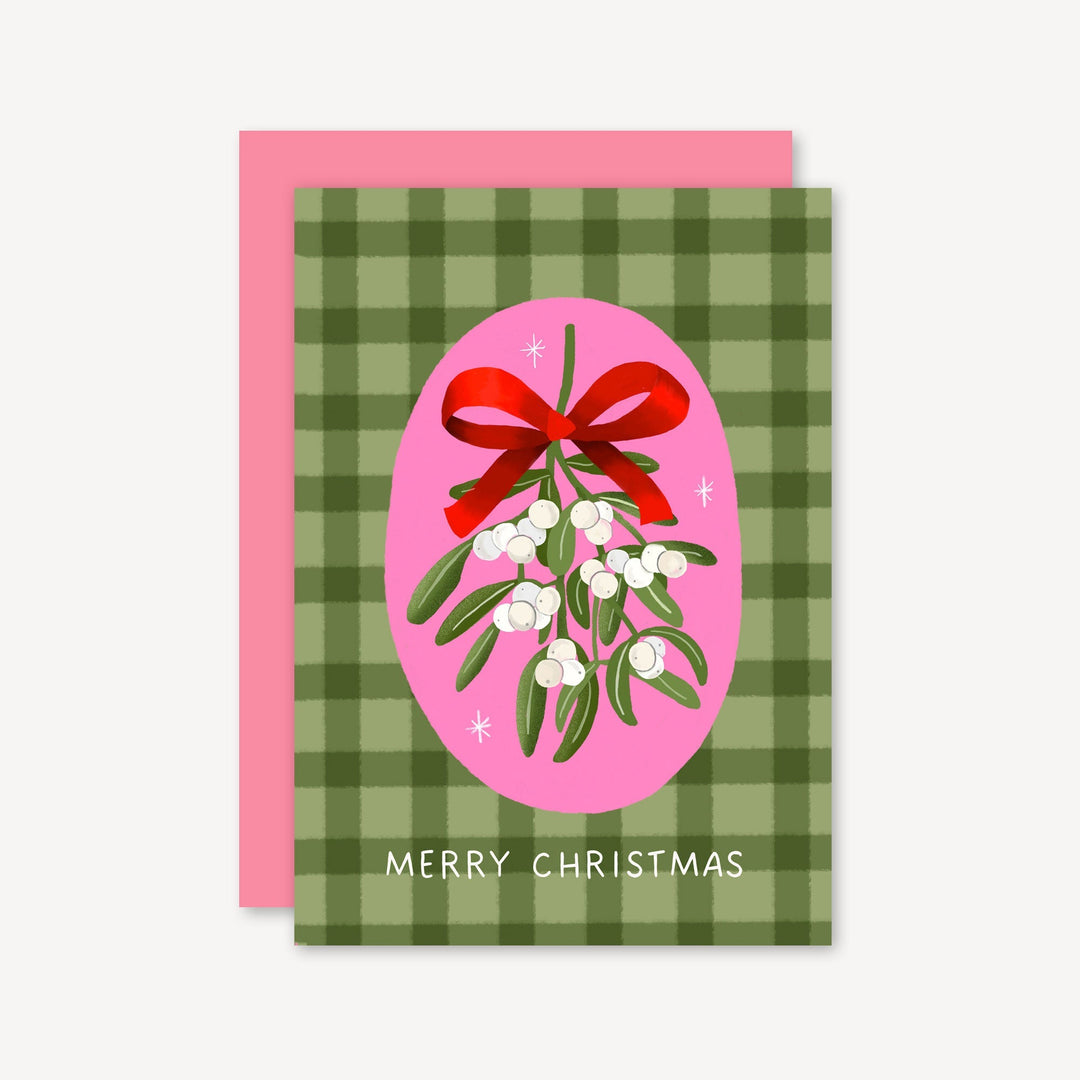 Mistletoe Gingham Christmas Card Green | Wholesale