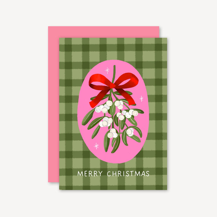 Mistletoe Gingham Christmas Card Green