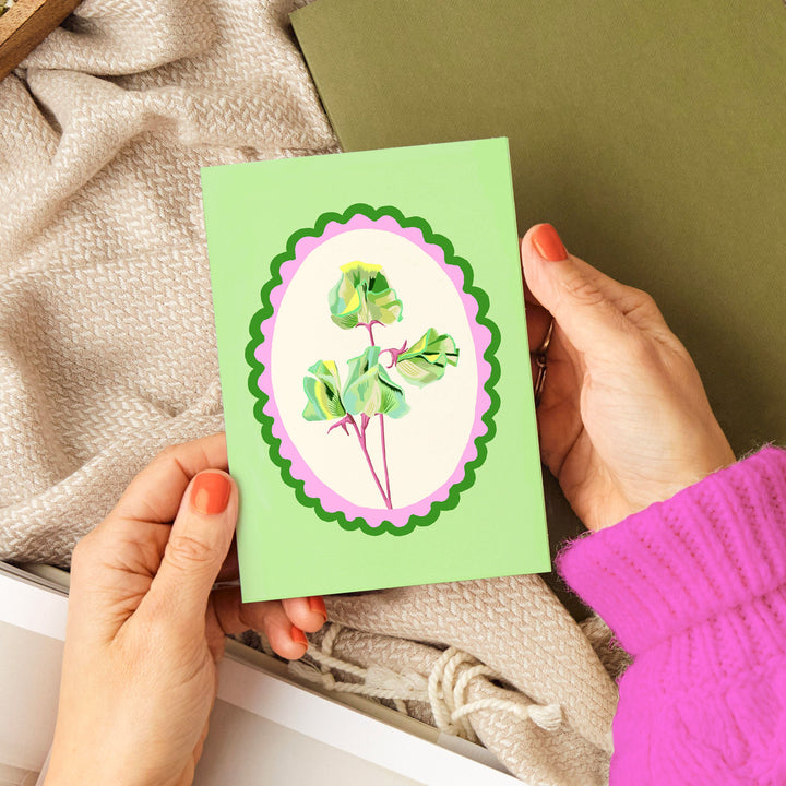 Sweet Pea Flowers Card Green